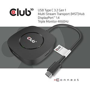 Club3D MST-Hub USB 3.2 Typ C > 3x DisplayPort 1.4 St/Bu retail