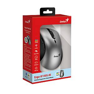 Genius Wireless Silent AI Ergonomic Mouse 8100S with Thumb & Finger Rest Silver
