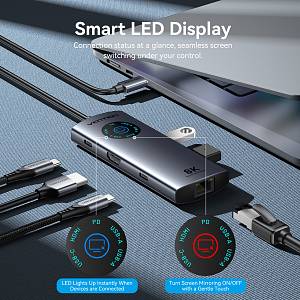 Vention HUB USB-C 3.2 Gen1/8K-HDMI/Gb/PD + LED Display & Switch TQZHB