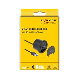 DELOCK 2 Port Tisch-Hub 2x SuperSpeed USB Typ-A und Card Reader fur SD und Micro