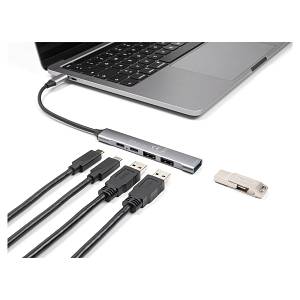 DELOCK 4 Port Slim USB Type-C Hub mit 1 x USB 10 Gbps Typ-A + 2 x USB 2.0 Typ-A + 1 x USB 2.0 USB Type-C und PD 95 W