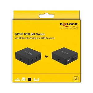 DELOCK S/PDIF TOSLINK Switch 3 In 1 Out mit IR-Fernbedienung und USB Stromversorgung