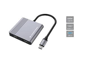 CONCEPTRONIC  4-1 Dock USB-C->2xHDMI/USB-A/100WPD    25cm gr