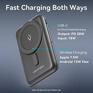 Vention Powerbank Wireless Magnetic 10000mAh 20W with Stand Black FHNB0