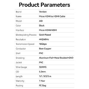 Vention HDMI to HDMI Micro Cable 1.5m AGIBG