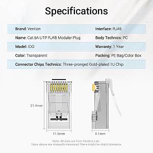 Vention NETWORK Connectors CAT6A UTP Modular Plug IDGR0-50 (50 Pack)