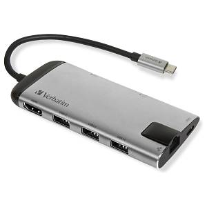 USB-C HUB 7Port > 3xUSB3.0/USB-C/HDMI/Ethernet/SDmicroSD passiv Verbatim Black Grey