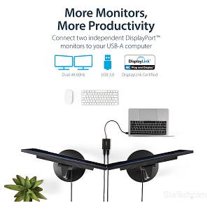 Adapter USB3.0 (ST) > 2x DisplayPort (BU) 4K 60Hz 30cm StarTech.com Black