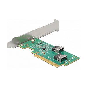 PCI Express 4.0 x8 Karte zu 2 x intern SFF-8654 4i NVMe - Bifurcation - Low Profile Formfaktor