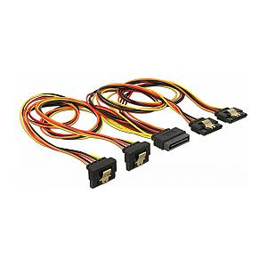 Kabel SATA 15 Pin Strom Stecker mit Einrastfunktion > SATA 15 Pin Strom Buchse 2 x gerade / 2 x unten 50 cm