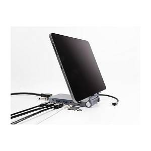 Tablet und Notebook Dockingstation 4K mit integrierter Halterung - HDMI / USB / Hub / SD / Micro SD / PD 3.0 - klappbar