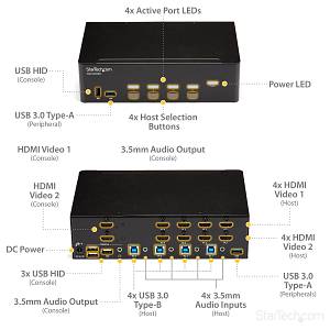 STARTECH.COM KVM Switch HDMI 4 Port - 4K 30 Hz - KVM Extender fr HDMI - KVM HDMI Umschalter