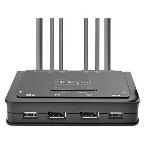 STARTECH.COM 2-Port Dual Monitor KVM Switch DisplayPort 4K 60Hz KVM mit 1.5m Integrierten Kabeln USB-A/DisplayPort/Audio DP KVM Swit