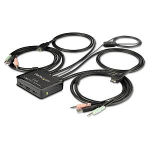 STARTECH.COM 2 Port HDMI KVM Switch with 4 Foot Built-In Cables - OS Independent - Support for 3.5mm Audio - USB 4K 60Hz
