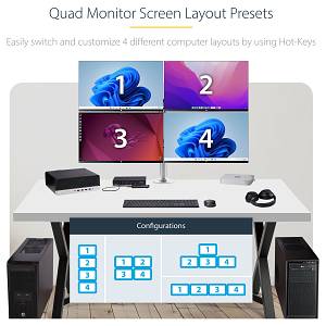 STARTECH.COM 4-Port KM Switch mit Maus-Roaming USB 3.0 Umschalter Tastatur und Maus Switch 3.5mm/USB Audio TAA Konform