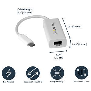 StarTech US1GC30W USB 3.0 Type C to Gigabit Ethernet Adapter White