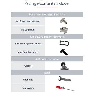 StarTech 12U Adjustable Depth Open Frame 4 Post Server Rack w/ Casters / Levelers and Cable Management Hooks