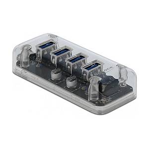 DELOCK Externer USB 3.0 Hub mit 4 Ports transparent