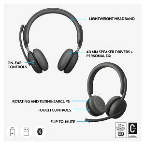 Logitech HEADSET - Zone Wireless 2 UC - GRAPHITE TEAMS - 2.4GHZ/BT - EMEA-914 - A00174 A00172 NO STAND