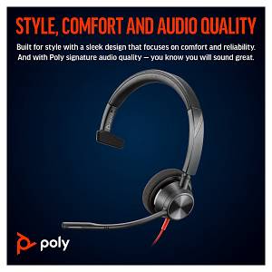 HP Poly Blackwire 3310 Monaural Microsoft Teams Certified USB-C Headset +USB-C/A Adapter (212703-01)