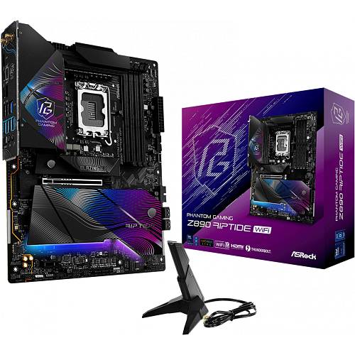 ASRock Phantom Gaming Z890 RIPTIDE WIFi , Motherboard , ATX , LGA1851 Socket , Z890 Chipset , USB4, USB 3.2 Gen 2, USB 3.2 Gen 1 , Wi-Fi 7, 2.5 Gigabit LAN , onboard graphics (CPU required) , HD Audio (8-channel)