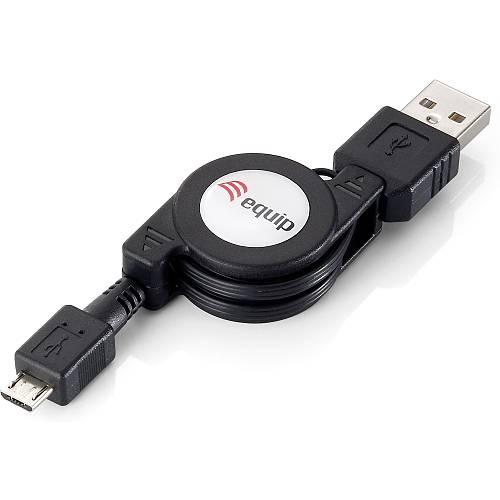 Equip Kabel USB-A 2.0 -> micro B St/St 1.00m aufrollbar sw Polybeutel