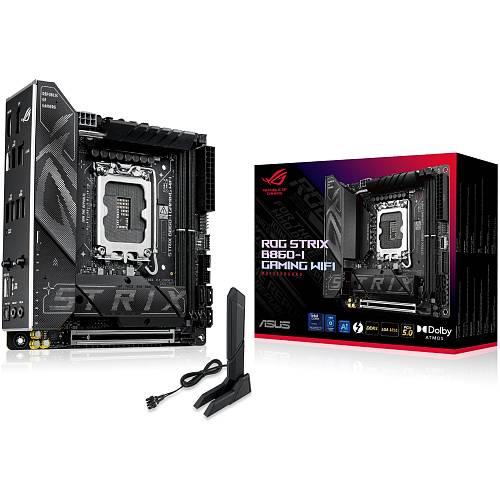 ASUS ROG STRIX B860-I GAMING WIFI - Motherboard - mini ITX - LGA1851 Socket - B860 Chipset - USB4, USB 3.2 Gen 2, USB-C 3.2 Gen 2x2, USB 3.2 Gen 1 - Wi-Fi 7, 2.5 Gigabit LAN, Bluetooth - onboard graphics (CPU required) - HD Audio (8-channel)