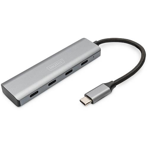 DIGITUS USB-C-Hub 4-Port 3.1->4xC3.1 integr. Kabel silver