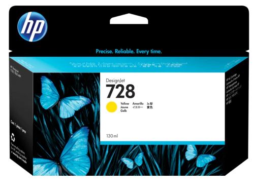 Hp Ink Cartridge Yellow, Hp 728, 130ML, For Designjets T730, T830 Series