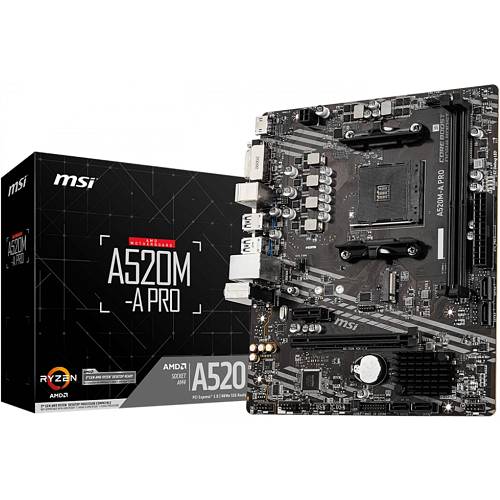 AM4 MSI A520M-A PRO mATX (M.2 Port. PCIe 3.0 x 4. NVMe PCI:1 PCIe:1 RAM:4)