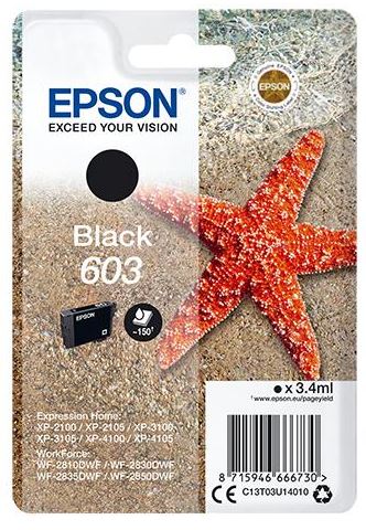 Epson Ink Cartridge Black 603, 1 X 3.4 Ml, Wf-2850, Wf-2870, Xp-2100, Xp-2150, Xp-3100, Xp-3150, 150 Pages