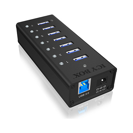 HUB 7Port. Verfügt über 7x USB 3.0 Anschlüsse für Laufwerke ICY BOX
