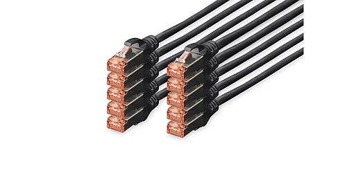 DIGITUS CAT 6 S/FTP Patchkabel, 10 Stück, 0,5m, schwarz