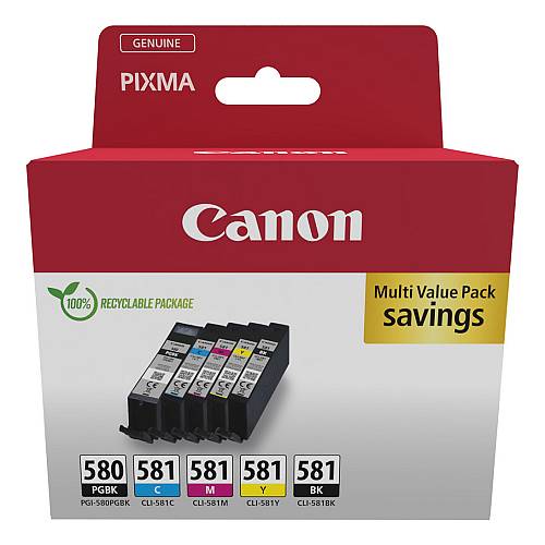 Canon PGI-580/CLI-581 PGBK/C/M/Y/BK Multi Pack , 5-pack , black, yellow, cyan, magenta, pigmented black , original , box , ink tank , for PIXMA TS6251, TS6350, TS6351, TS705, TS8252, TS8350, TS8351, TS8352, TS9550, TS9551