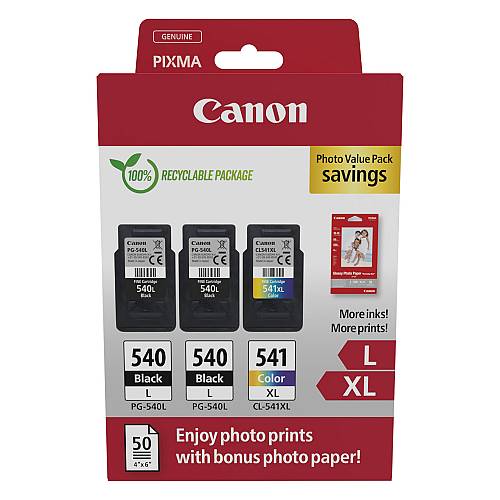 Canon PG-540L x2/CL-541XL Photo Paper Value Pack , 2-pack , black, colour (cyan, magenta, yellow) , original , hanging box , ink cartridge , paper kit , for PIXMA MG3250, MG3550, MG3650, MG4250, MX395, MX455, MX475, MX525, MX535, TS5150, TS515