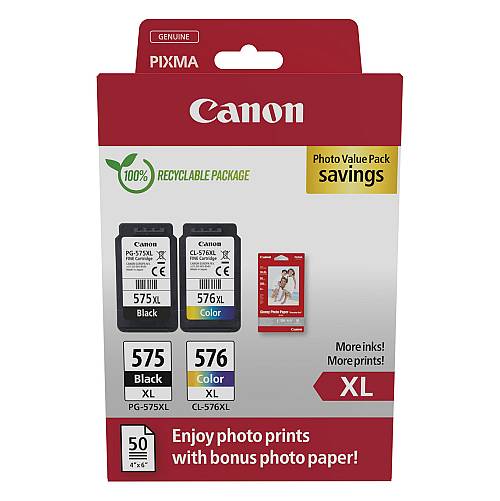Canon PG-575XL/CL-576XL Photo Paper Value Pack , 2-pack , High Yield , black, colour (cyan, magenta, yellow) , original , hanging box , ink cartridge , paper kit , for PIXMA TR4750i, TR4751i, TS3550i, TS3551i