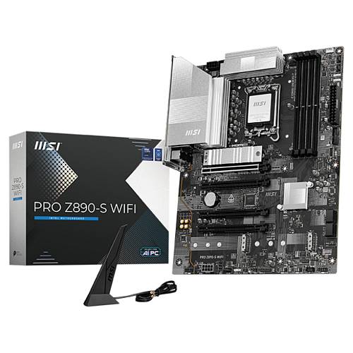 MSI PRO Z890-S WIFI , Motherboard , ATX , LGA1851 Socket , Z890 Chipset , USB-C 3.2 Gen 2x2, USB 3.2 Gen 1 , 2.5 Gigabit LAN, Wi-Fi 7, Bluetooth , onboard graphics (CPU required) , HD Audio (8-channel)
