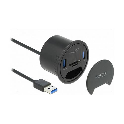 DELOCK 2 Port Tisch-Hub 2x SuperSpeed USB Typ-A und Card Reader fur SD und Micro