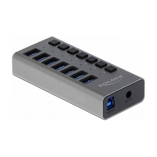 DELOCK Externer SuperSpeed USB Hub mit 7 Ports + Schalter
