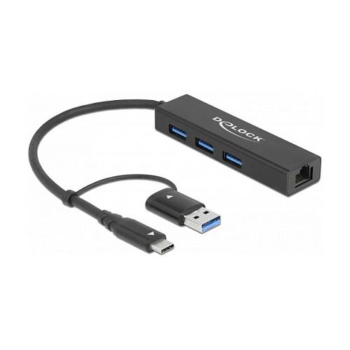 Delock , Hub , 3 x USB 3.2 Gen 1 + 1 x 10/100/1000 + 1 x USB-C 3.2 Gen 1 , desktop