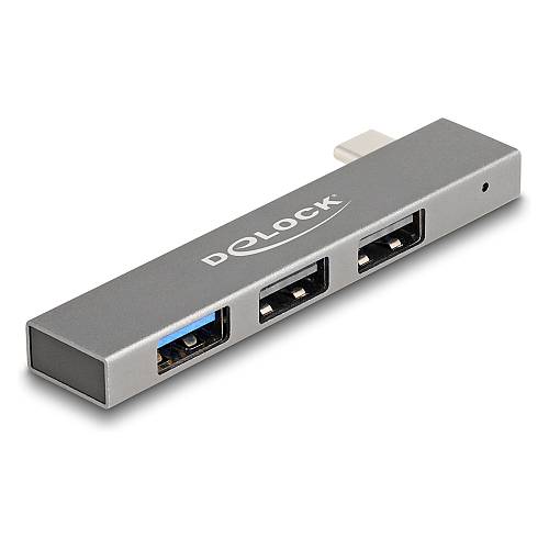 DELOCK 3 Port Slim USB Hub mit USB Type-C zu 1 x USB 10 Gbps USB Typ-A + 2 x USB 2.0 Typ-A