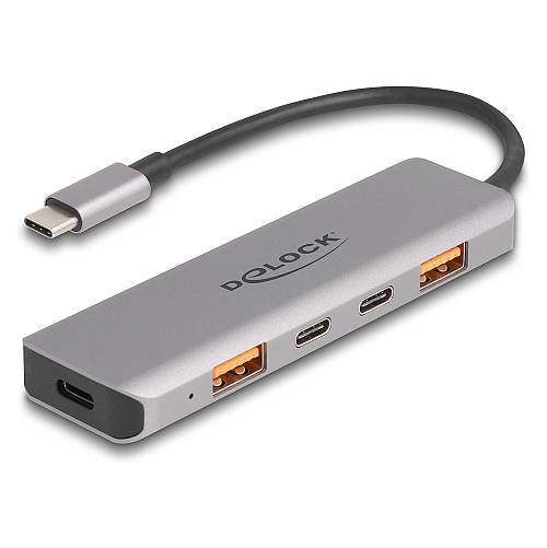 DELOCK USB 10 Gbps 2 Port USB Typ-A + 2 Port USB Type-C Hub mit USB Type-C Anschluss und PD 95 Watt