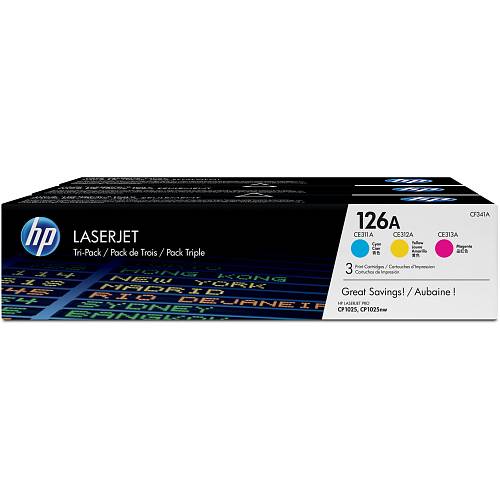 HP 126A Tri-pack , 3-pack , yellow, cyan, magenta , original , LaserJet , toner cartridge (CF341A) , for Color LaserJet Pro CP1025 , LaserJet Pro MFP M175 , TopShot LaserJet Pro M275