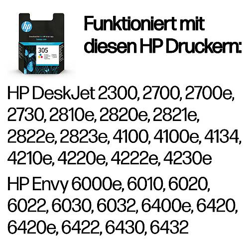 HP 305 , 4.48 ml , colour (cyan, magenta, yellow) , original , ink cartridge , for Deskjet 23XX, 27XX, 28XX, 41XX, 42XX; DeskJet Plus 41XX; ENVY 60XX, 64XX; ENVY Pro 64XX