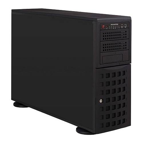 Server bluechip SERVERline T50310s Tower. 2×Xeon 4410Y 64 GB DDR5. 2 x 960 GB SSD. 2 x RJ45 (10 Gb/s)