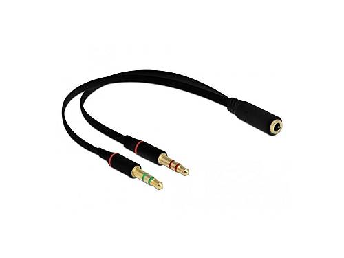 Delock , Headset adapter , 4-pole mini jack female to stereo mini jack male , 20 cm , black