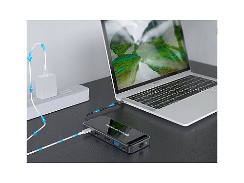 CONCEPTRONIC  7-1 Dock USB-C->2xHDMI/3xUSB-A/GbE/+   25cm gr