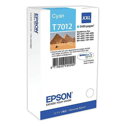 Epson T7012 , XXL size , cyan , original , ink cartridge , for WorkForce Pro WP-4015 DN, WP-4095 DN, WP-4515 DN, WP-4525 DNF, WP-4595 DNF