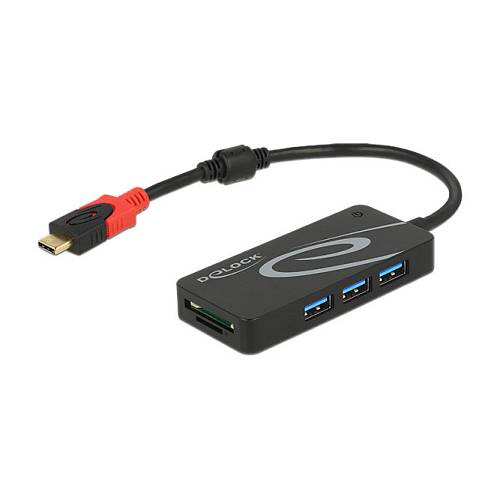 HUB USB 3.0 USB Type-C™ 3 Port extern + 2 x SD Slot schwarz Delock