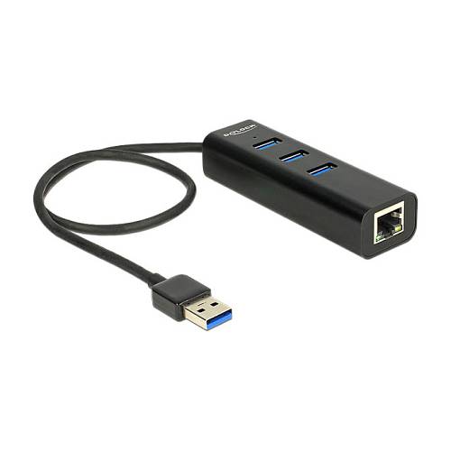 DeLock USB 3.0 Hub 3 Port + 1 Port Gigabit LAN 10/100/1000 Mb/s - Hub - 3 Anschlüsse